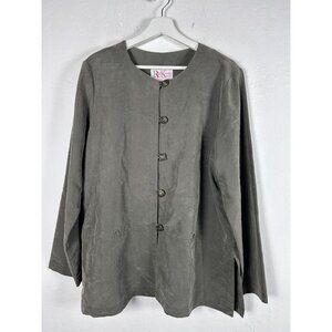 Vintage R&K Originals Womens Gray Button-Front Blazer Jacket Size 16 Lightweight